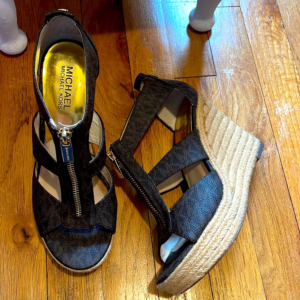 Michael Kors Platform Wedge Sandals with Front Zipper Closure
